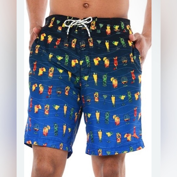 Tommy Bahama Relax Swim Trunks Men’s L Blue Cocktail Print Board Shorts - Picture 1 of 6